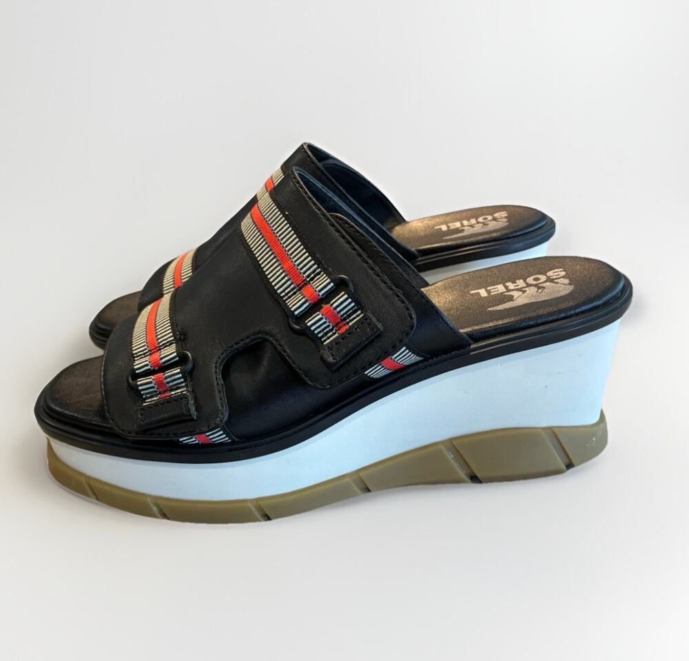 Sorel Joannie III Slide Wedge Sandal Women's size 8.5 Honest Black Gum